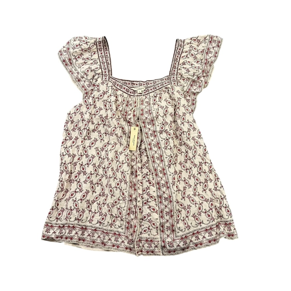 Max Studio London NWT Top Women L Cotton Floral Coquette Cottagecore Peasant